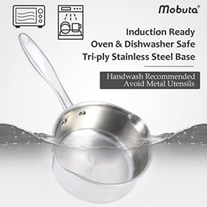 MOBUTA Stainless Steel Saucepan with Glass Lid, 3 Quart Sauce Pan with Glass Lid, Induction Ready, Dishwasher Safe