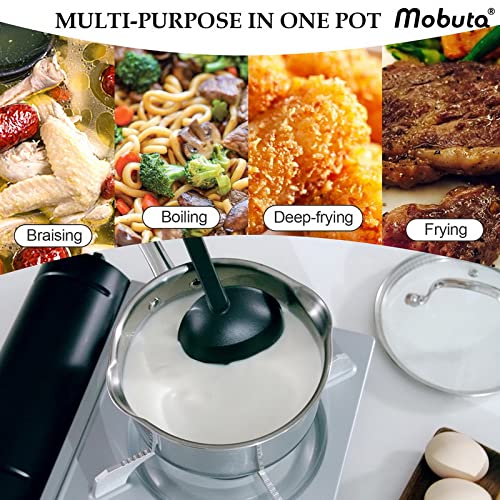 MOBUTA Stainless Steel Saucepan with Glass Lid, 3 Quart Sauce Pan with Glass Lid, Induction Ready, Dishwasher Safe