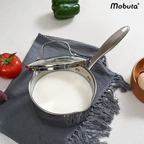 MOBUTA Stainless Steel Saucepan with Glass Lid, 3 Quart Sauce Pan with Glass Lid, Induction Ready, Dishwasher Safe