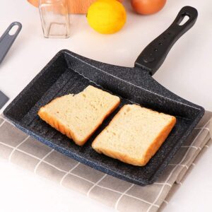 Tamagoyaki Frying Pan Non-Stick Fry Tamago Pan Wave Bottom Maifanite Stone Egg Roll Pan, for Omelette, Japanese Snacks, Black