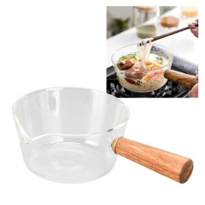 noodle pot clear glass pot milk pan with wooden handle borosilicate glass nonstick saucepan glass measuring cups frothing pitcher for kitchen restaurant glass pan(400ml)