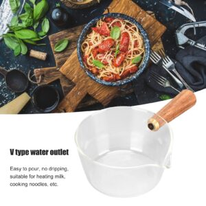 Noodle Pot Clear Glass Pot Milk Pan With Wooden Handle Borosilicate Glass Nonstick Saucepan Glass Measuring Cups Frothing Pitcher for Kitchen Restaurant Glass Pan(400ml)