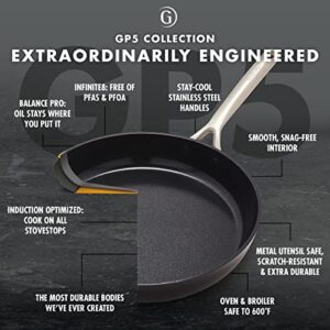 GreenPan GP5 Hard Anodized Advanced Healthy Ceramic Nonstick, 11" Round Grill Pan, PFAS-Free, Induction, Dishwasher Safe, Oven & Broiler Safe, Black