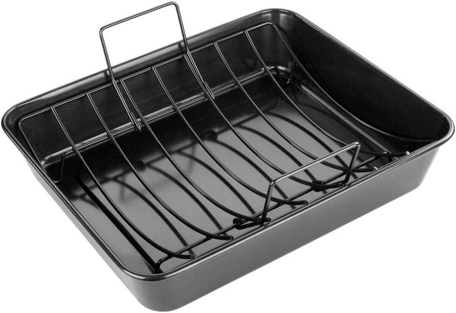 Tala Performance Extra Large Roaster with Rack and Free Large Yorkshire Pan, Professional Gauge Carbon Steel with Whitford Eclipse Non-Stick Coating, Cooking and Roasting, Black, 10A31389