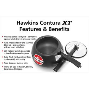 Hawkins Contura CXT20 Extra Thick Hard Anodised Pressure Cooker for Gas,Induction and Electric Stoves, 2 litres, Black