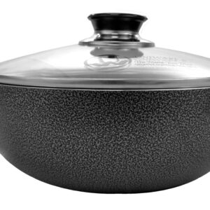 Uniware Non-Stick Aluminum Stock Pot With Glass Lid,Black (10 Inch)