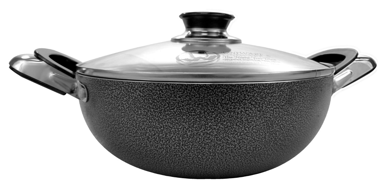 Uniware Non-Stick Aluminum Stock Pot With Glass Lid,Black (10 Inch)