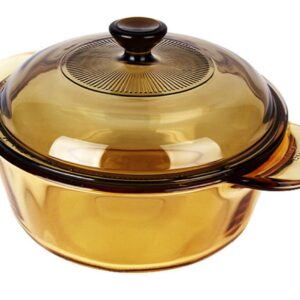 Visions 1.25L Heat Resistant Amber Round Glass Ceramics Kitchen Cookware Multipot Dutch Oven Stockpot Cook Stock Pot with Lid