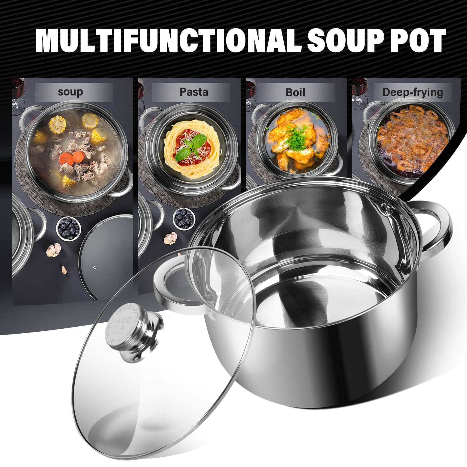 LEUGWAKN Stockpots with Lid-10 Quart Stainless Steel Stock pot-Soup Pot-Induction Pot-Cookware Pot-Cooking Pot-crock pot