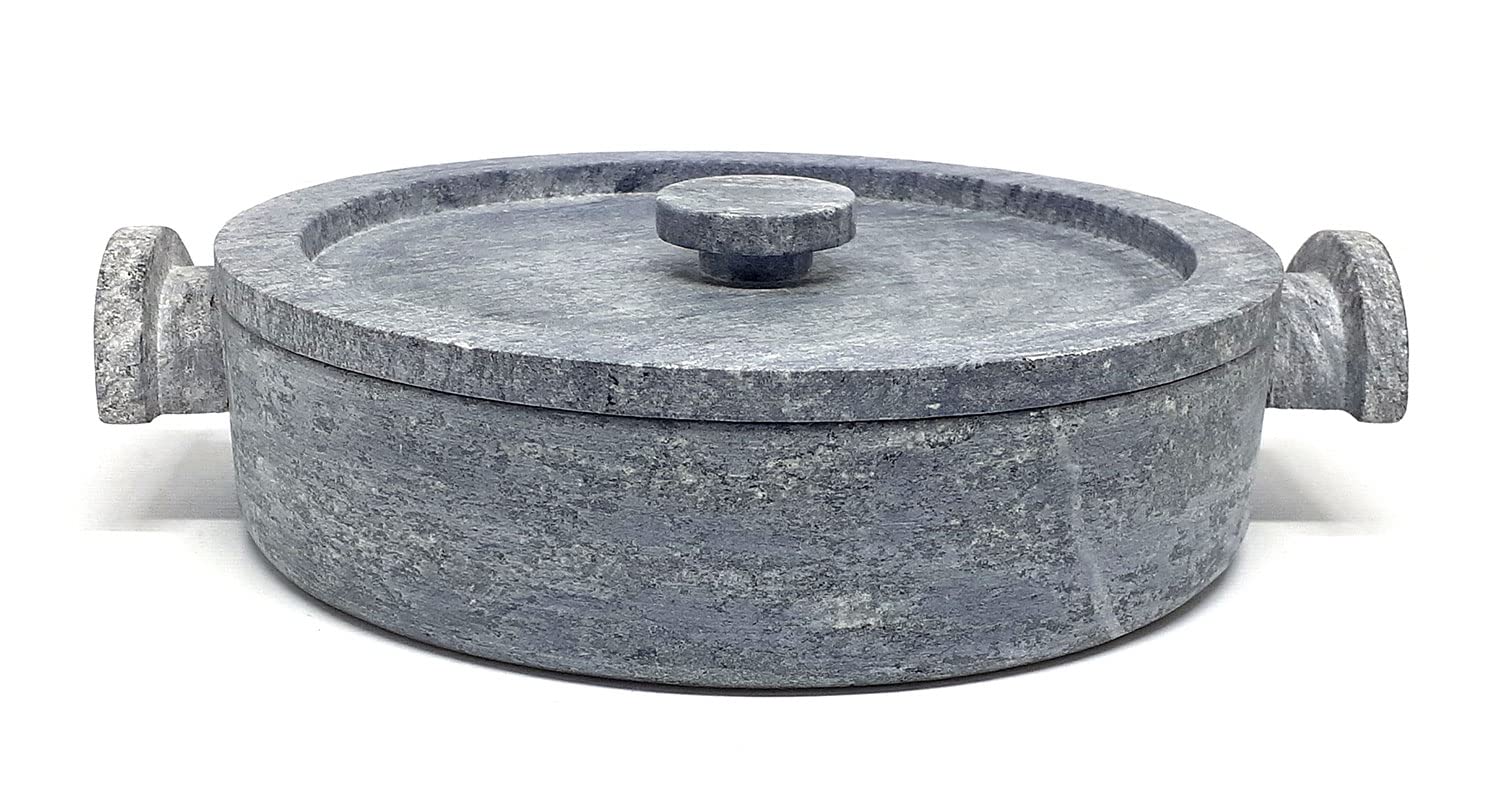 Cookstone 2.4 quarts saute pan and braiser | Handcrafted from a block of pure soapstone | Unique, durable and eco-friendly | Non-toxic and Non-stick | One time seasoning |THE GREEN ALTERNATIVE TO CAST