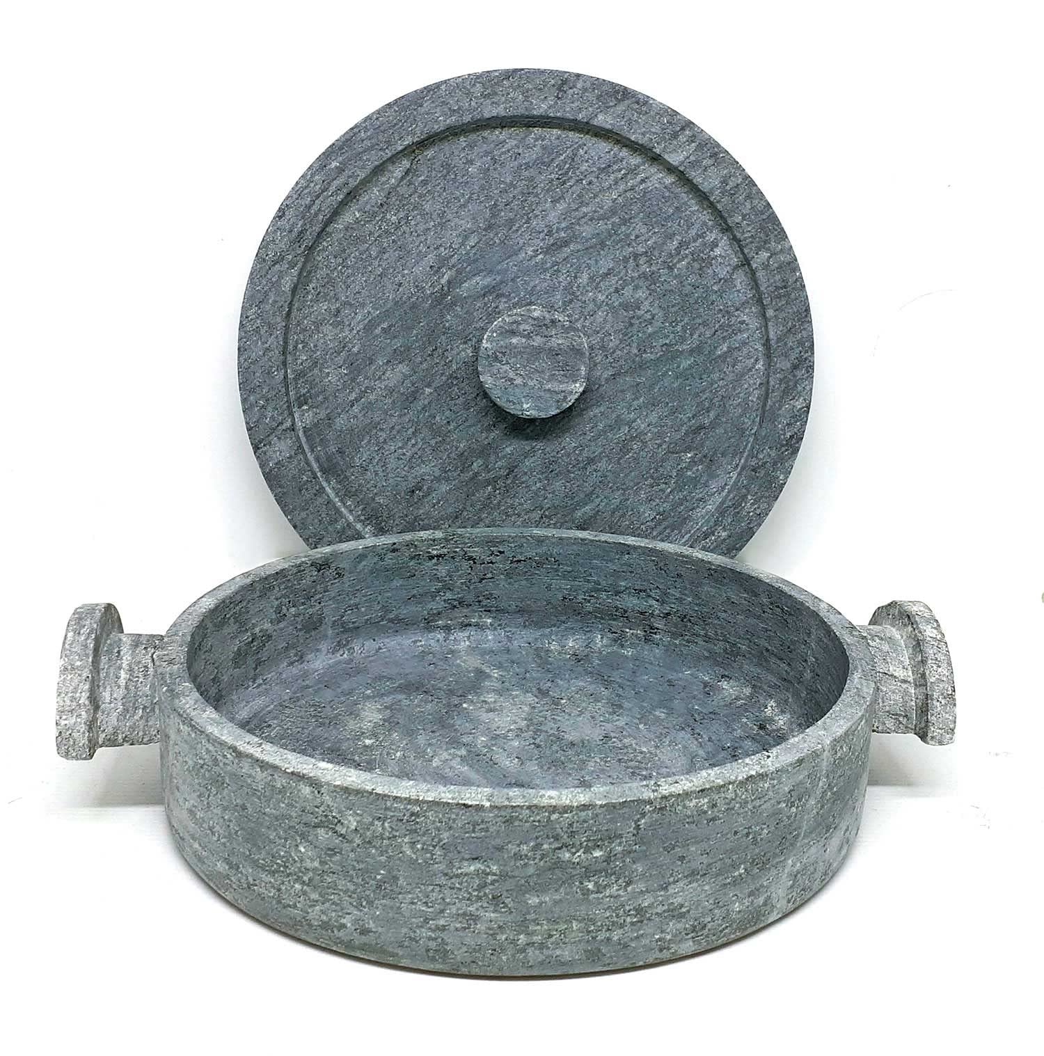 Cookstone 2.4 quarts saute pan and braiser | Handcrafted from a block of pure soapstone | Unique, durable and eco-friendly | Non-toxic and Non-stick | One time seasoning |THE GREEN ALTERNATIVE TO CAST