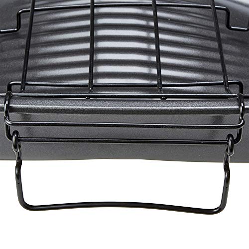 Goodcook Quick Roaster Pan and locking rack, with juice gathering pools for easier, safer, faster basting, 17x12x3 inches, Grey