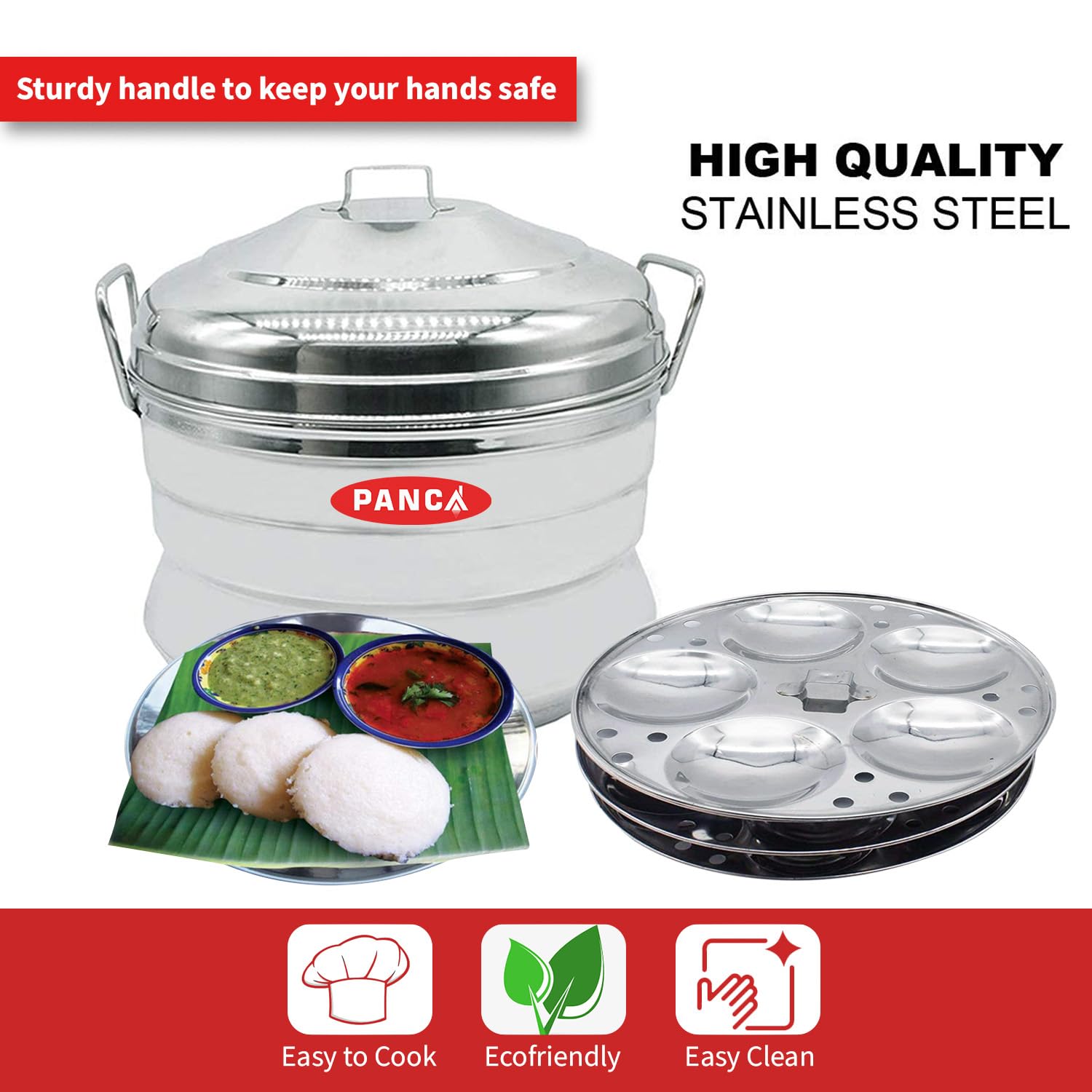 PANCA Idli Maker 3 Plate Premium Idli Cooker, 13 Idli Cavitiies, Idli Panai Steamer Premium