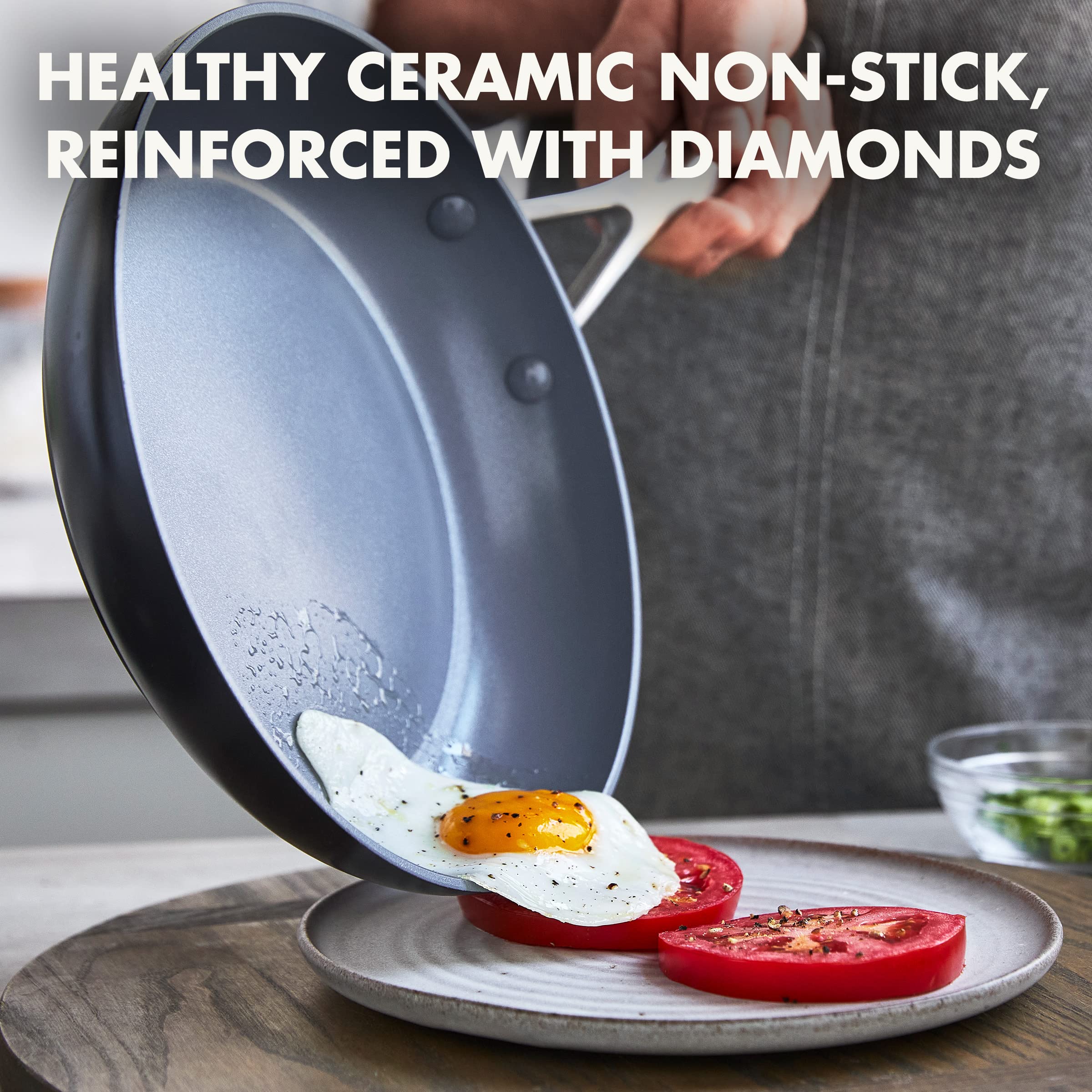 GreenPan Valencia Pro Hard Anodized Healthy Ceramic Nonstick 8" Frying Pan Skillet and Glass Lid