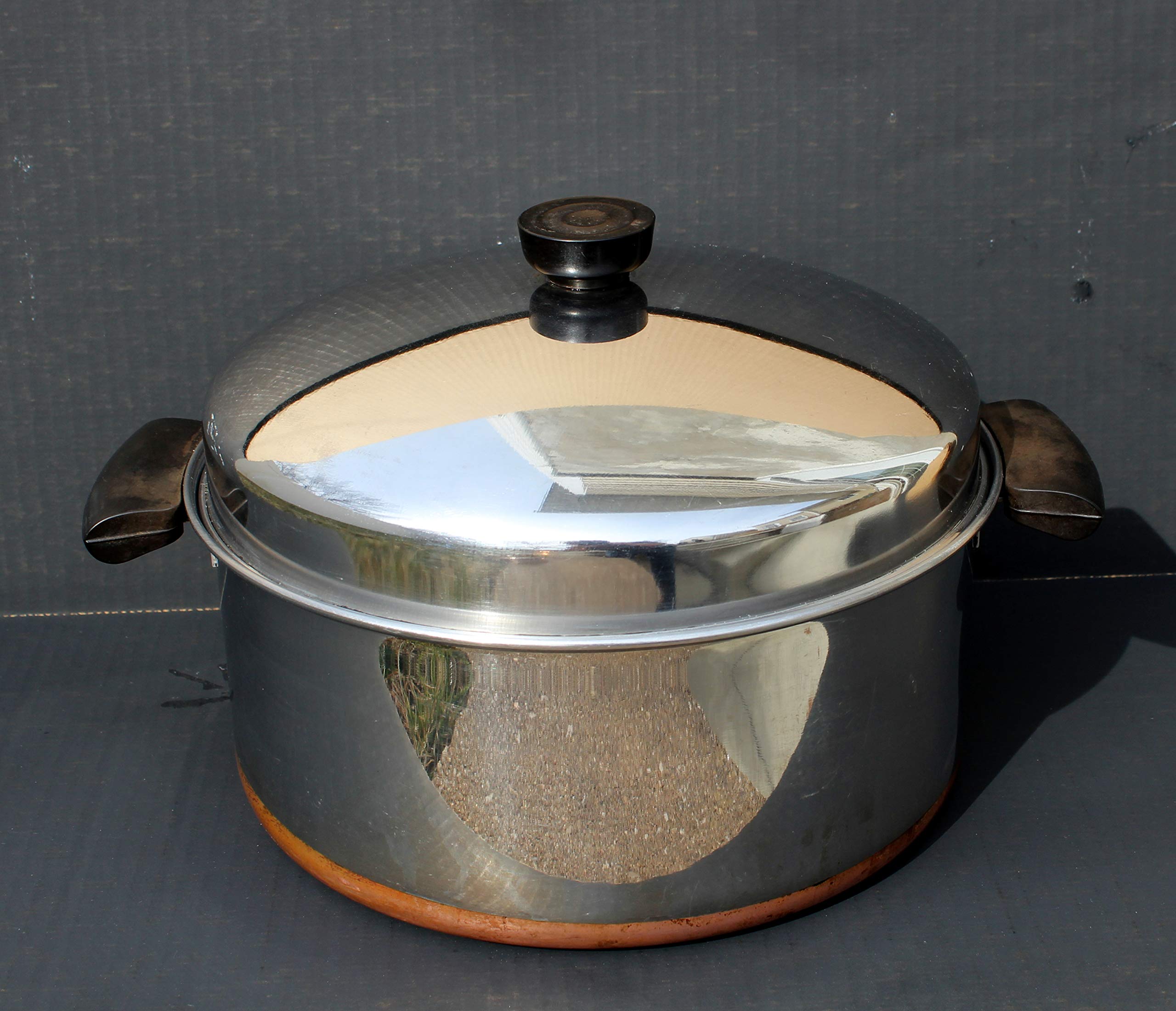 Revere Ware Pre-'68 Double Ring 6 Quart Stainless Steel Copper Bottom Stockpot with Dome Lid