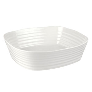 portmeirion sophie conran white square roaster | 11 inch baking pan for oven | deep casserole dish | made from fine porcelain | dishwasher and microwave safe