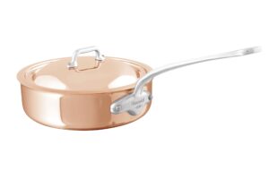mauviel m’6s 6-ply polished copper & stainless steel saute pan with lid, and cast stainless steel handle, suitable for all types of stoves, 3.2-qt, made in france