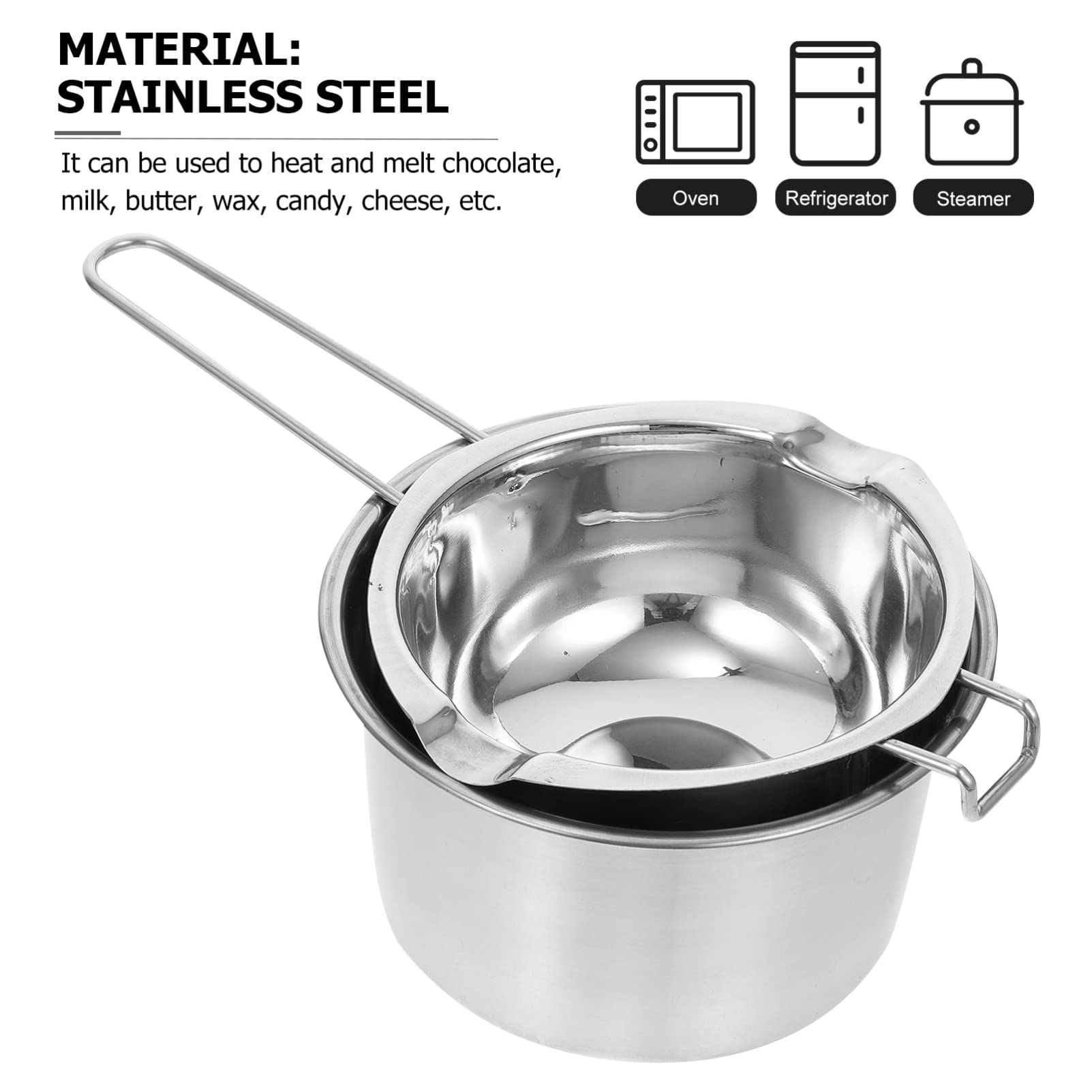 SEWACC 2 Pack Double Boiler Pot Set Chocolate Melting Pot with Stainless Steel Boiling Water Pot for Melting Chocolate Candy Candle Soap Wax (600ml)