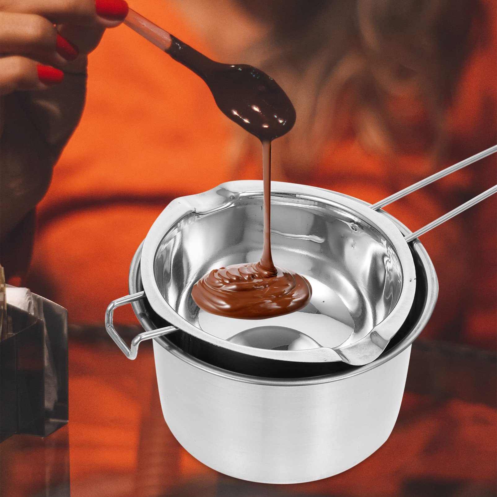 SEWACC 2 Pack Double Boiler Pot Set Chocolate Melting Pot with Stainless Steel Boiling Water Pot for Melting Chocolate Candy Candle Soap Wax (600ml)