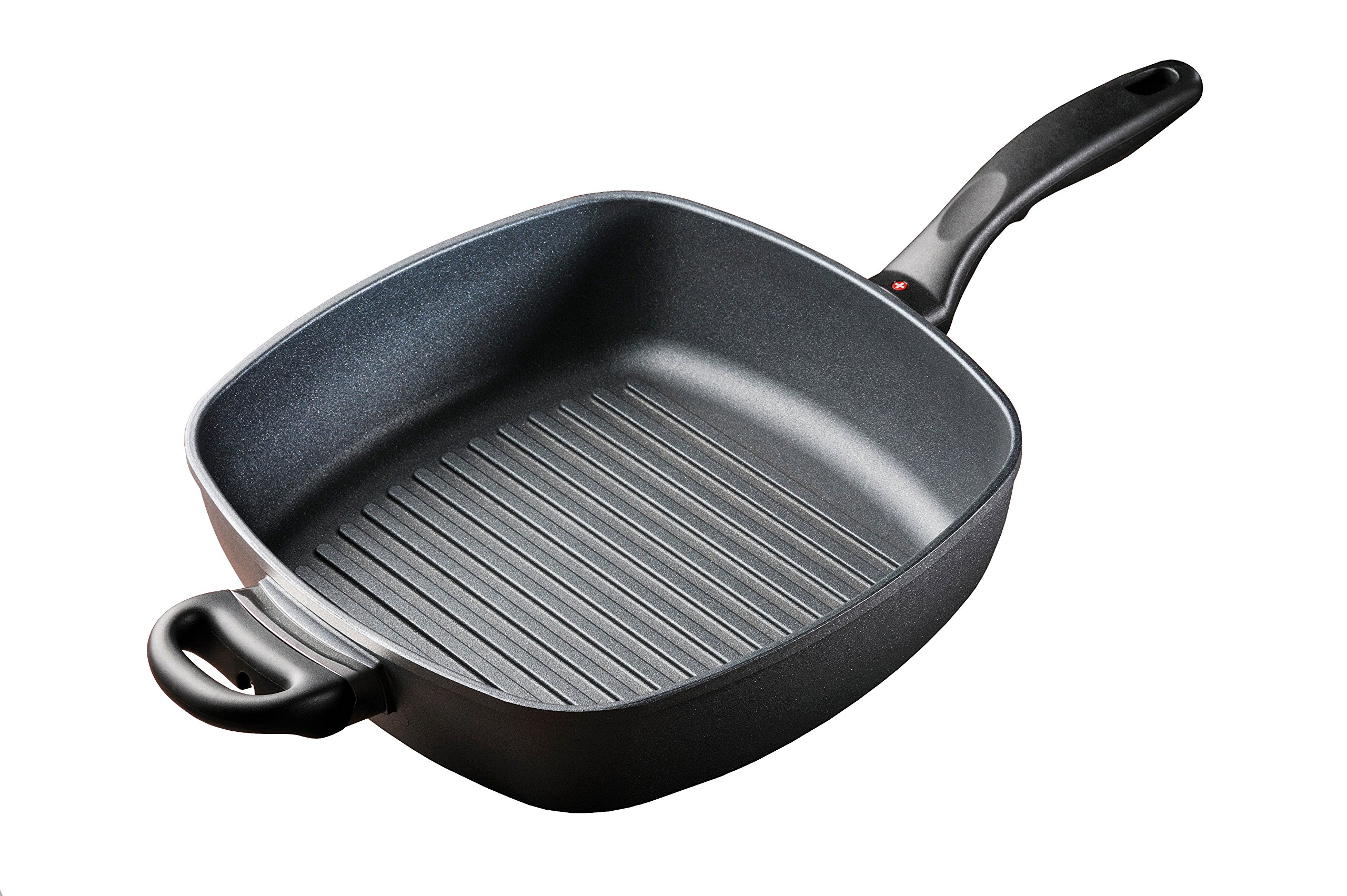 Swiss Diamond 11" x 11" (5.3 Qt) Square Grill Saute Pan HD Nonstick Diamond Coated Aluminum Square Grill Saute Pan - PFOA Free, Dishwasher Safe and Oven Safe, Grey