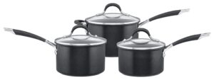 circulon non stick saucepan set of 3 – saucepans for induction hobs 16, 18 & 20cm with toughened glass lids & soft grip handles, dishwasher safe pan set, black