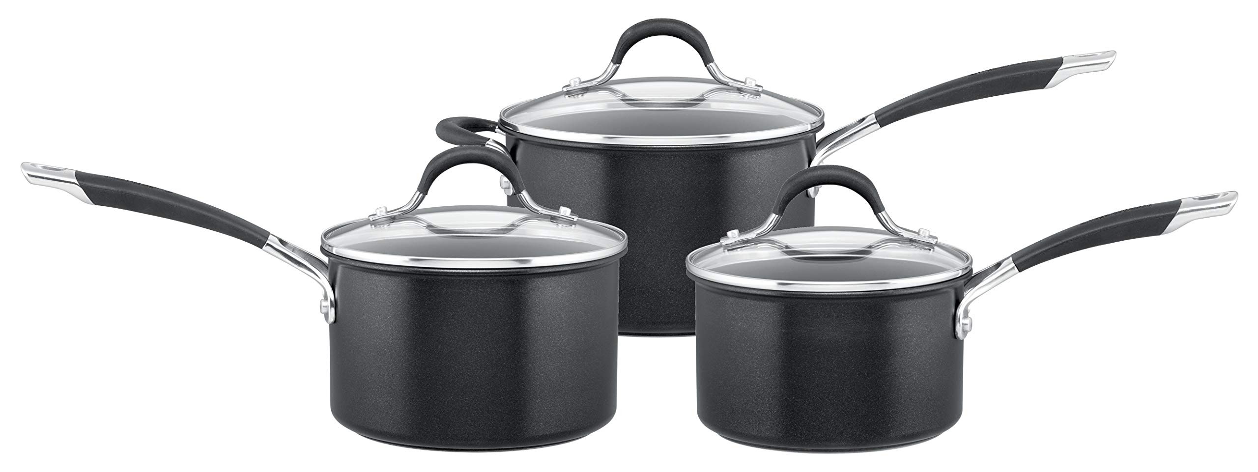 Circulon Non Stick Saucepan Set of 3 – Saucepans for Induction Hobs 16, 18 & 20cm with Toughened Glass Lids & Soft Grip Handles, Dishwasher Safe Pan Set, Black