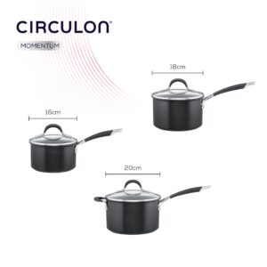 Circulon Non Stick Saucepan Set of 3 – Saucepans for Induction Hobs 16, 18 & 20cm with Toughened Glass Lids & Soft Grip Handles, Dishwasher Safe Pan Set, Black