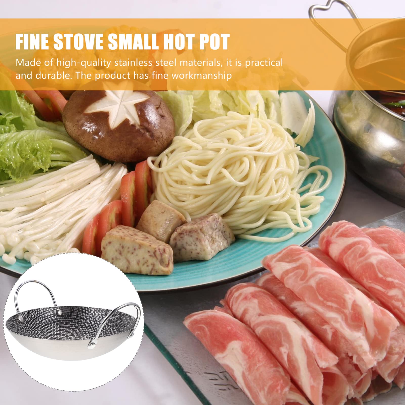 Hemoton Ramen Cooker 1pc Small Hot Pot Travel Steel Wok Anti-Scratch Stainless Steel Non Stick Frying Pans