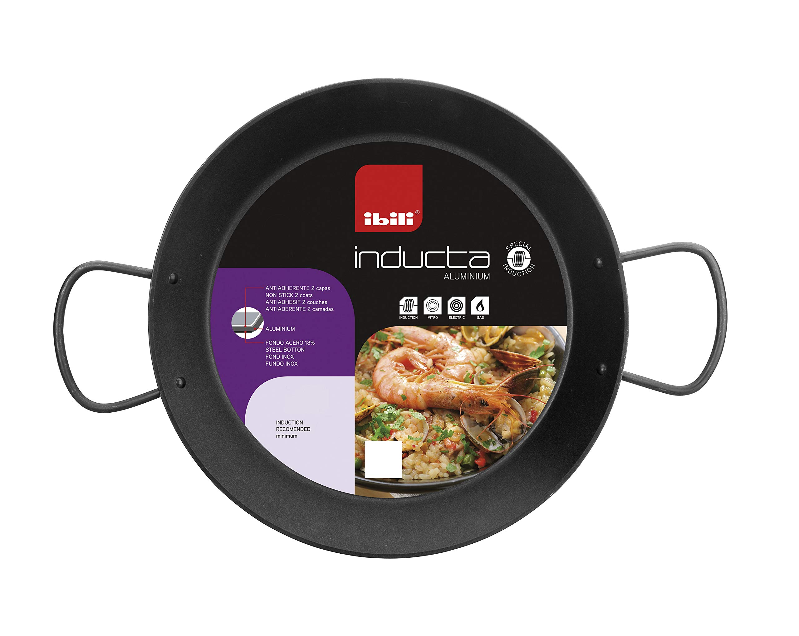 IBILI Non-Stick Cast Aluminum Paella Pan Skillet Suitable for All Cooking Methods Induction Great for Camping and Outdoor Cooking, Made in Spain (16.5 Inches)