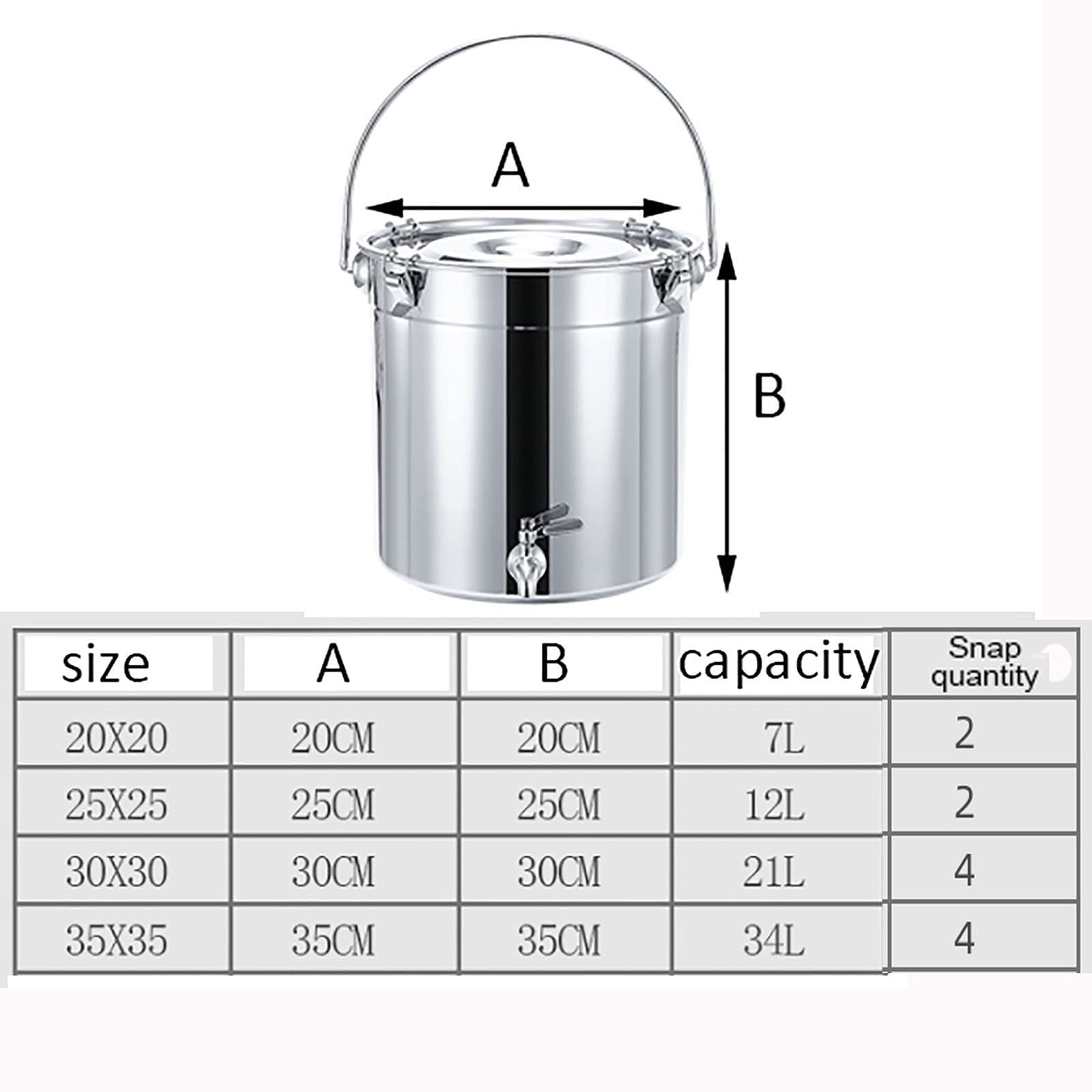 Stock Pot - Soup Pot With Lid, Stock Pot, 201 Stainless Steel Soup Bucket/Sealed Bucket/Transportation Bucket, Wine Tank With Tap, For Water Milk Tea Milk Storage Bucket (Size : 34L)