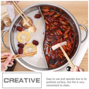 Hemoton Hot Pot with Divider Dual Sided Chinese Shabu Shabu Pot Stainless Steel Two-Flavor Pot Stockpot Pots for Induction Cooktop Gas Stove Silver 32cm