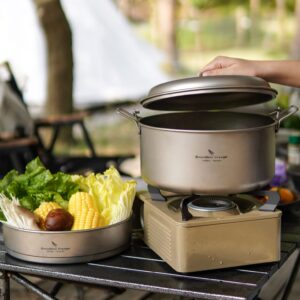 Boundless Voyage Titanium 4.5L Hanging Pot with Steaming Rack Folding Handle Outdoor Camping Cooking Stockpot Steamer Set (4.5L Pot)
