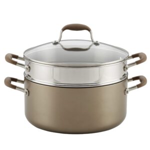 anolon advanced umber dutch oven with steamer insert and lid, 3 piece, light brown