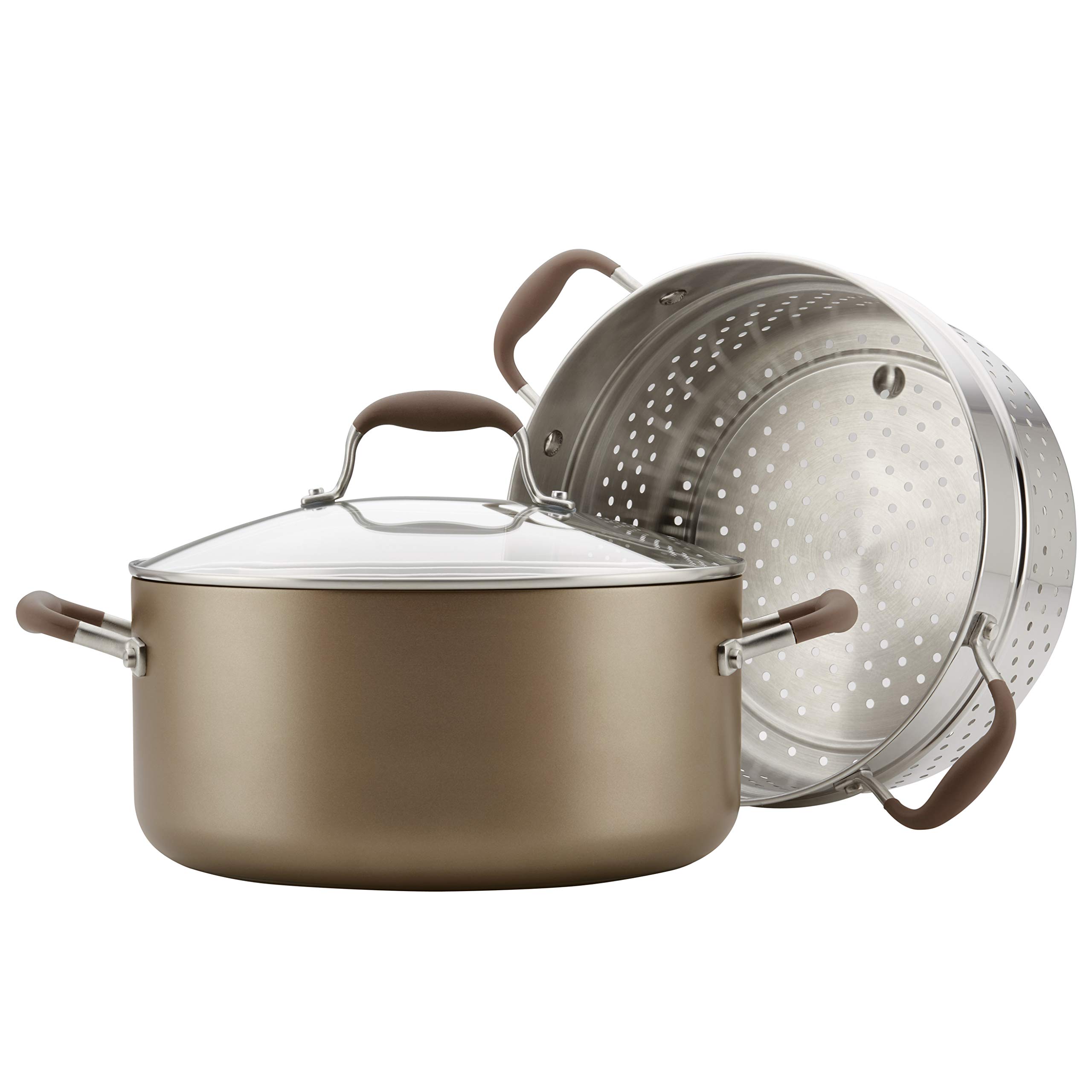 Anolon Advanced Umber Dutch Oven with Steamer Insert and Lid, 3 Piece, Light Brown