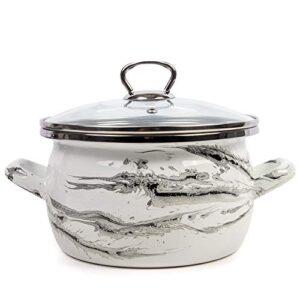 enamel stock pot shake white and black enamelware pot enamel cooking pot with glass lid (5.3-qt. (5 l))