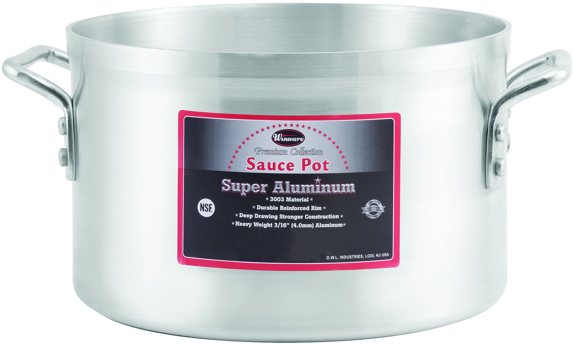 Winco USA Super Aluminum Sauce Pot, Heavy Weight, 34 Quart, Aluminum