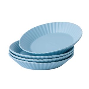 bruntmor set of 4 elegant matte 8" round ceramic restaurant serving inner fluted dessert salad plates, light blue