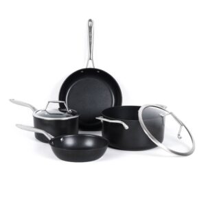 techef - onyx collection 6-piece nonstick frying pan skillet set, pfoa-free, dishwasher oven safe, stainless steel handle, induction-ready, made in korea