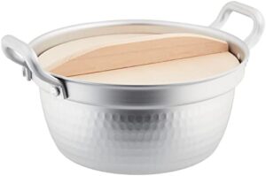hokuriku aluminum stepped pot with wooden lid, mansaden, 7.3 inches (18.5 cm), for gas fire, made in japan