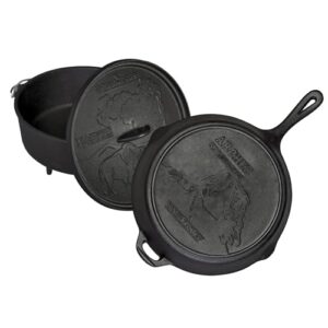camp chef national parks cast iron set - cast iron cookware - includes dutch oven, skillet & lid - cast iron skillet set for indoor & outdoor cooking