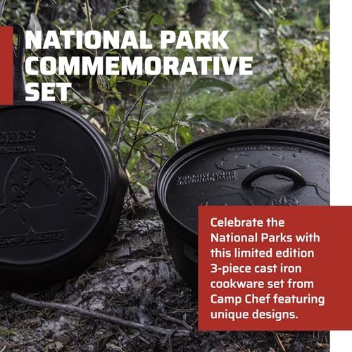 Camp Chef National Parks Cast Iron Set - Cast Iron Cookware - Includes Dutch Oven, Skillet & Lid - Cast Iron Skillet Set for Indoor & Outdoor Cooking