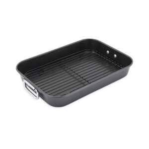 allrecipes nonstick roaster with flat rack, 10x15-inch, black