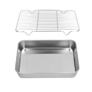 aqur2020 roasting pan, rectangular baking pan and rack stainless steel easy for cooking baking(23.5 * 17.5 * 5cm)