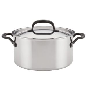 kitchenaid 5-ply clad polished stainless steel stock pot/stockpot with lid, 6 quart