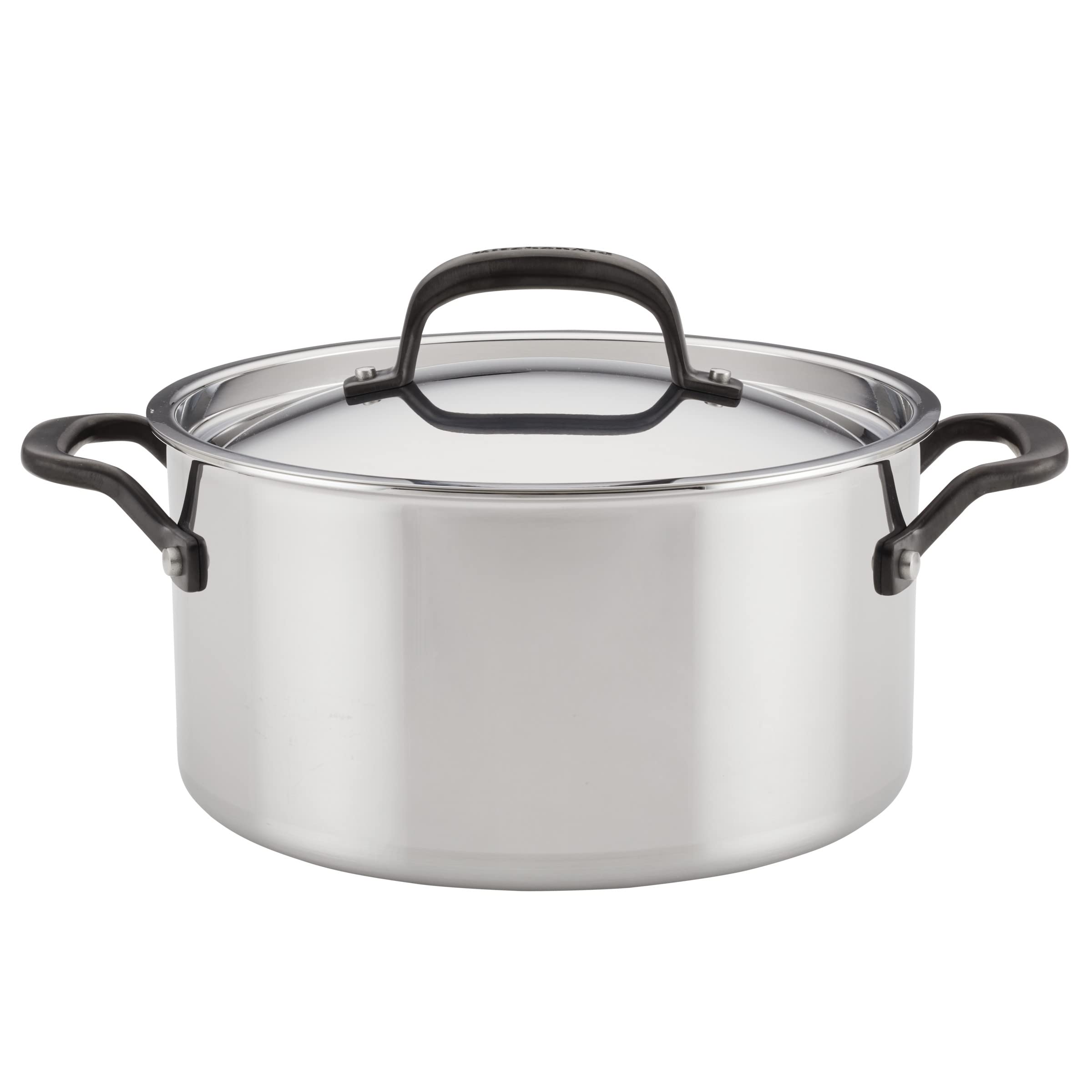 KitchenAid 5-Ply Clad Polished Stainless Steel Stock Pot/Stockpot with Lid, 6 Quart