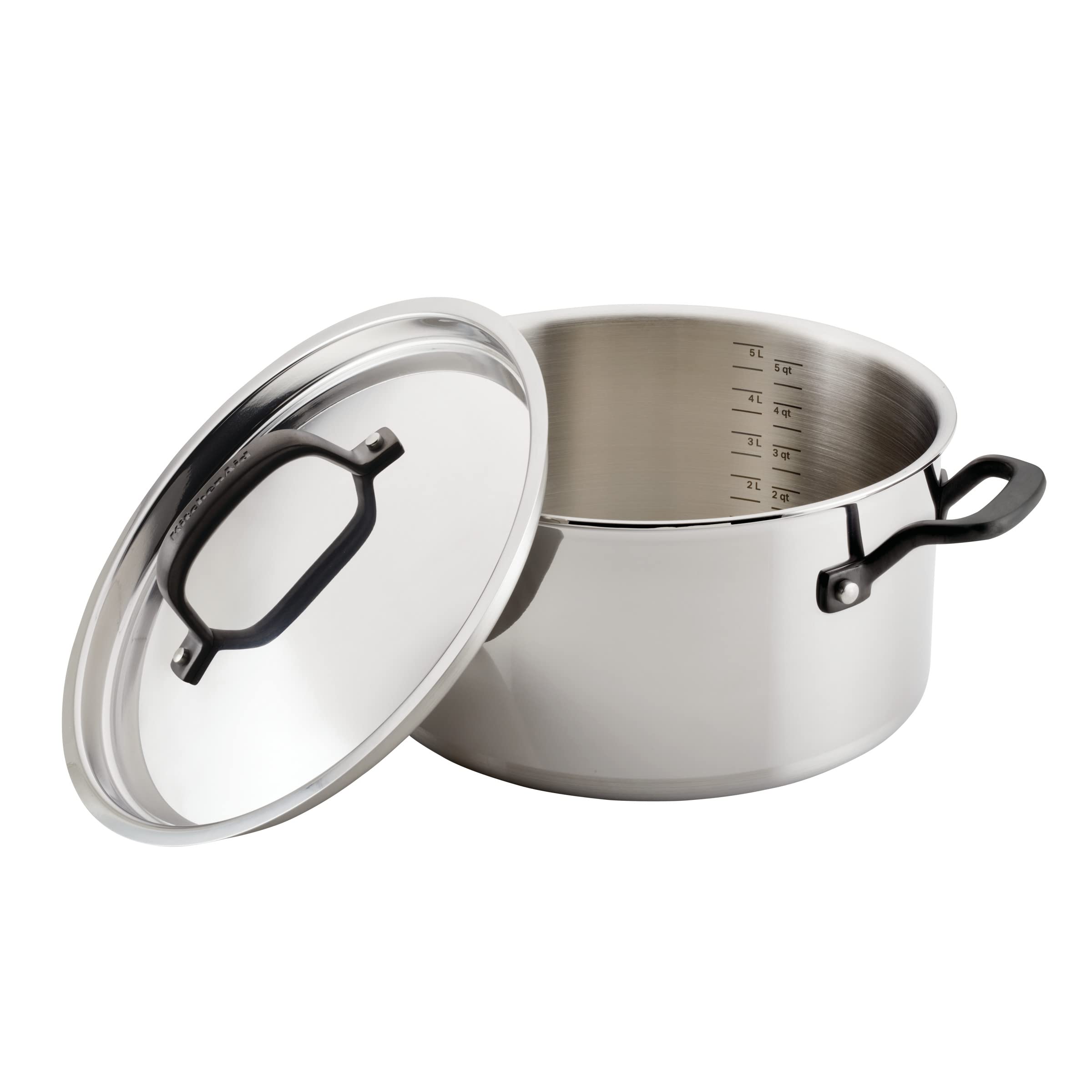 KitchenAid 5-Ply Clad Polished Stainless Steel Stock Pot/Stockpot with Lid, 6 Quart