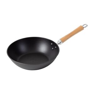joyce chen professional series 11.5-inch cast iron stir fry pan with maple handle