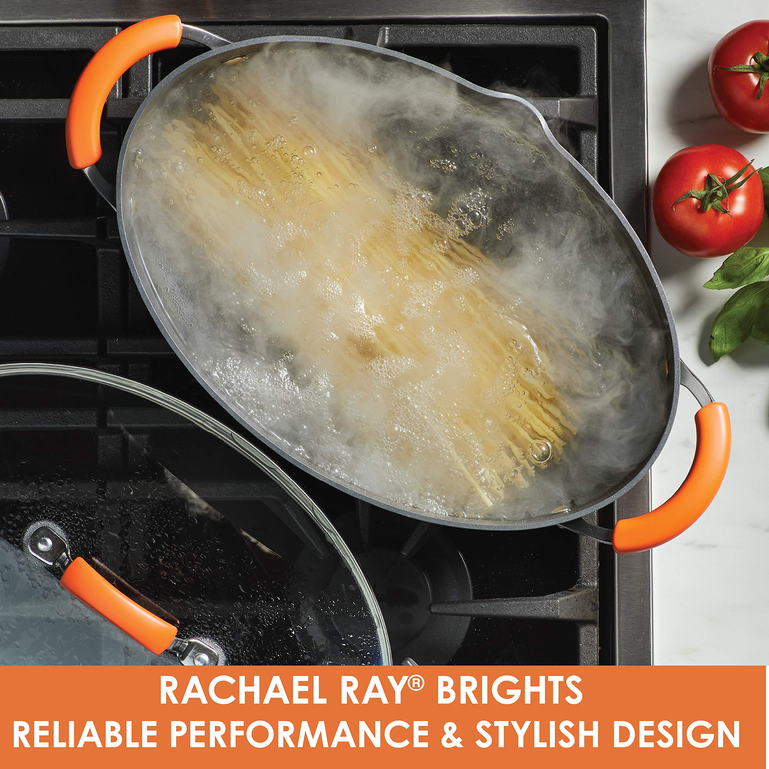 Rachael Ray Brights Hard Anodized Nonstick Pasta Pot/Stockpot/Stock Pot - 8 Quart, Gray & Brights Hard Anodized Nonstick Saute Pan/Frying Pan/Fry Pan - 5 Quart, Gray