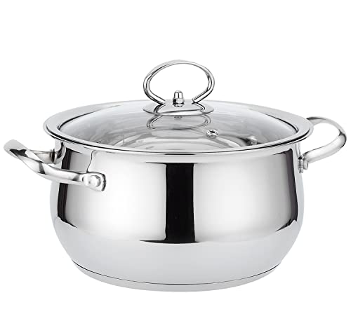 SANQIAHOME Induction Cooking Pot 24 cm - 18/8 Stainless Steel - 4.3L - Mirror polishing -with Scale ruler Suitable for All Cookers - Oven-Safe