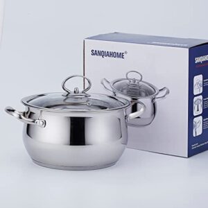 SANQIAHOME Induction Cooking Pot 24 cm - 18/8 Stainless Steel - 4.3L - Mirror polishing -with Scale ruler Suitable for All Cookers - Oven-Safe